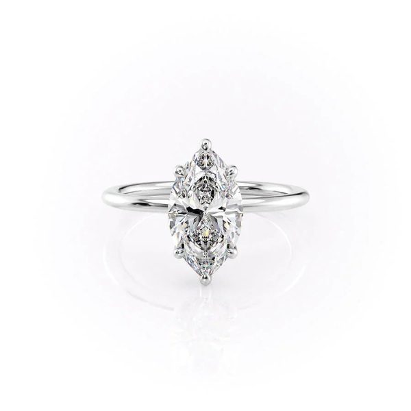 The Sarah Set With A 2 Carat Marquise Moissanite For Sale