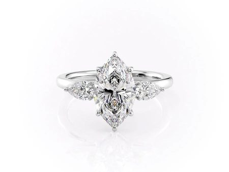 The Lauren Set With A 2.5 Carat Marquise Moissanite For Sale