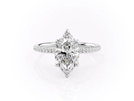 The Pave Petal Kamellie Set With A 4 Carat Marquise Moissanite on Sale