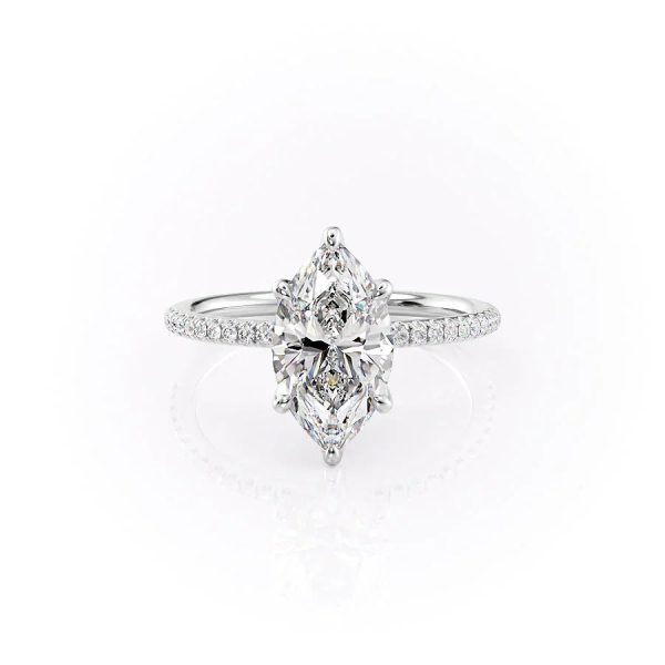 The Pave Petal Kamellie Set With A 4 Carat Marquise Moissanite on Sale