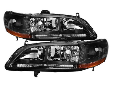 Xtune Crystal Headlights Honda Accord (1998-2002) Black w  Amber Turn Signal Lights on Sale