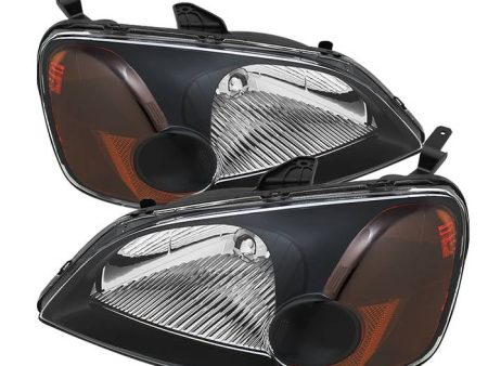 Xtune Crystal Headlights Honda Civic Sedan Coupe (01-03) Black w  Amber Turn Signal Lights Sale