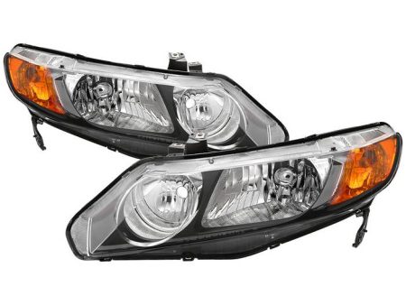 Xtune Crystal Headlights Honda Civic Sedan (06-11) Black w  Amber Turn Signal Lights Online now