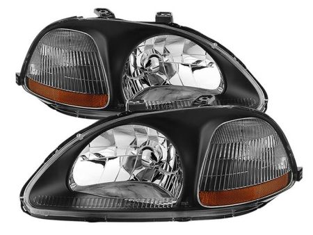 Xtune Crystal Headlights Honda Civic EK (96-98) Black w  Amber Turn Signal Lights Supply