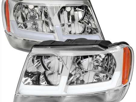 Spec-D Headlights Jeep Grand Cherokee (99-04) w  Dual DRL LED Bars Chrome   Smoke   Black For Cheap